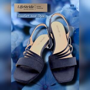 LifeStride Joy 2 Size 9.5W Slingback Deep Navy Fabric Soft System Extra Cushion